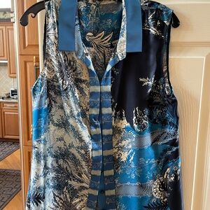 Sleeveless printed silk blouse